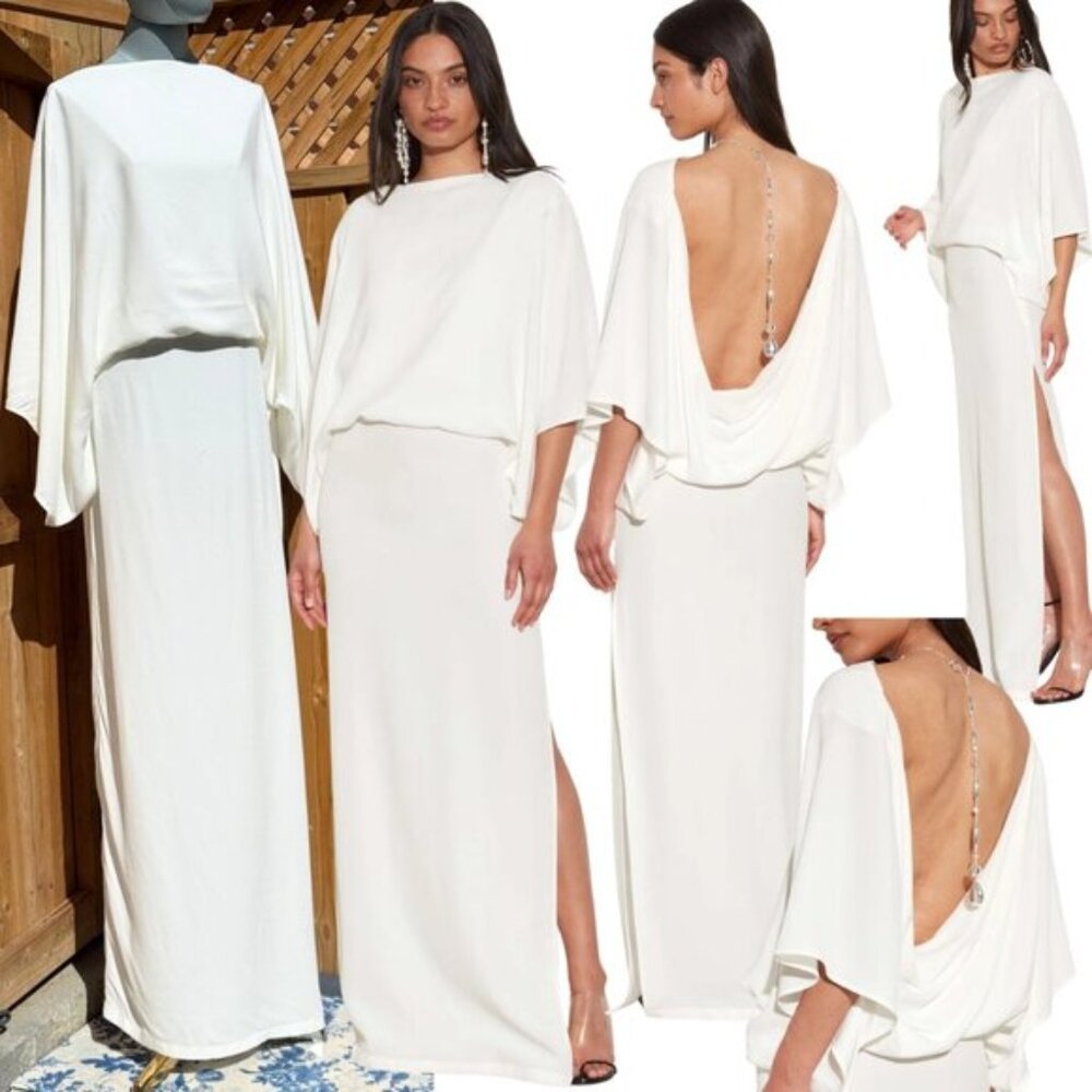🆕 RAT & BOA 🧿 NWOT Margot Boatneck Long Sleeve Open Back White Maxi, Sz XXL
